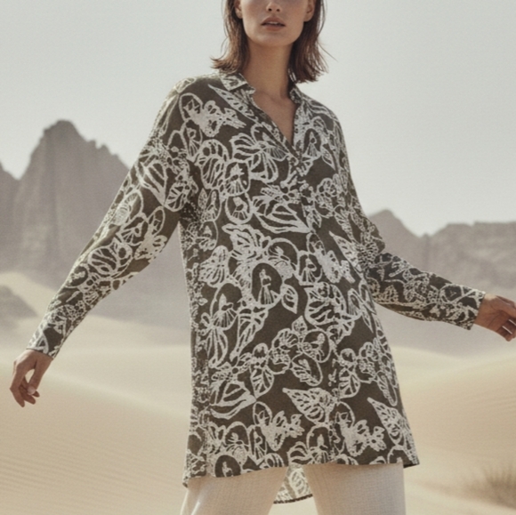 Tilley Tops - Tilley Deadstock Tunic Shirt Button Down Long Line Rayon Blend Size L VTG